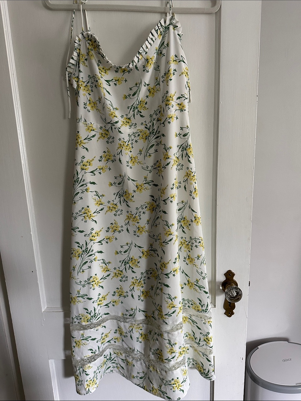 Lulu's White Midi Slip Dress with Yellow Floral Print